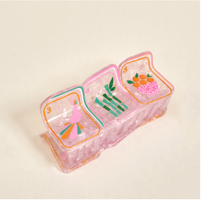 Mahjong Tiles Shape Up Claw Clip - White Farmhouse Flowers