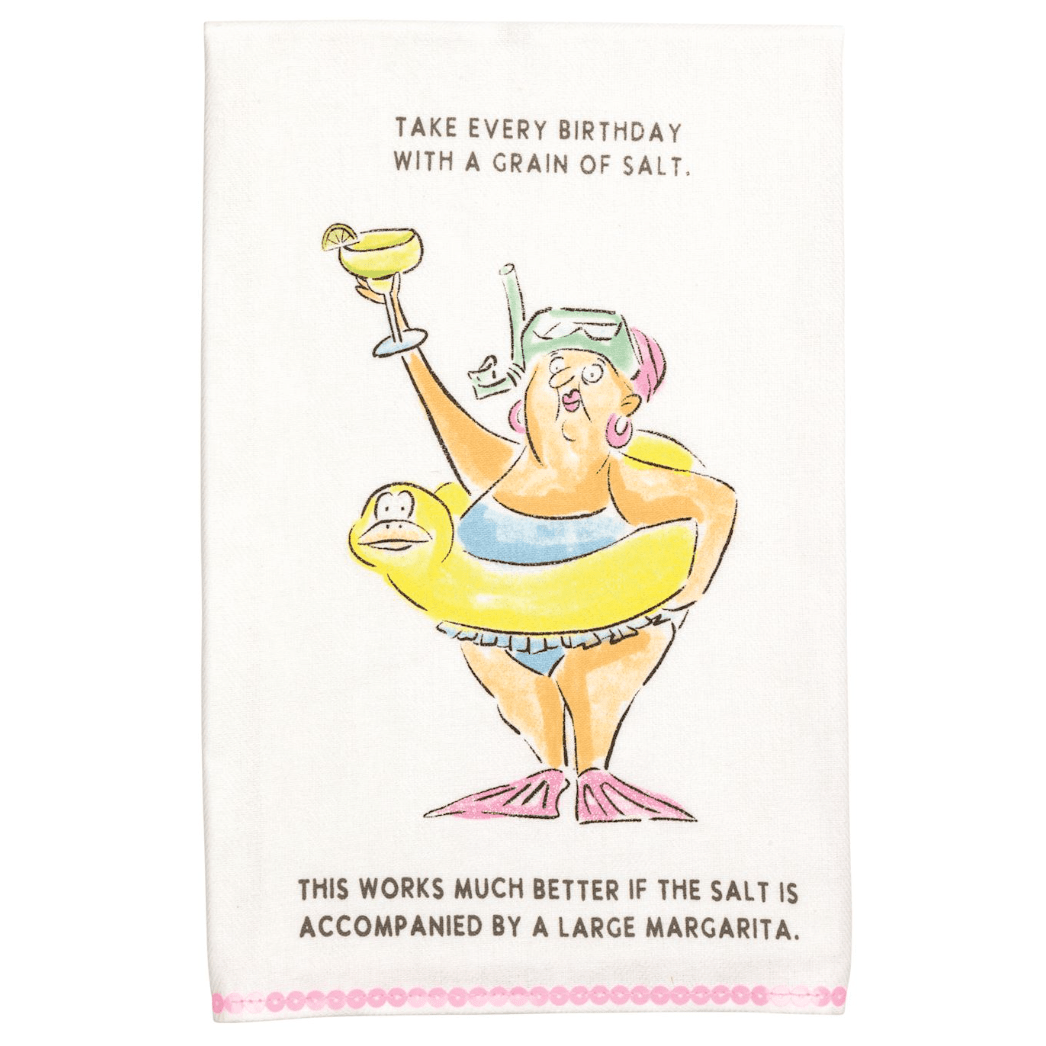Margarita Glitter Birthday Towel - White Farmhouse Flowers
