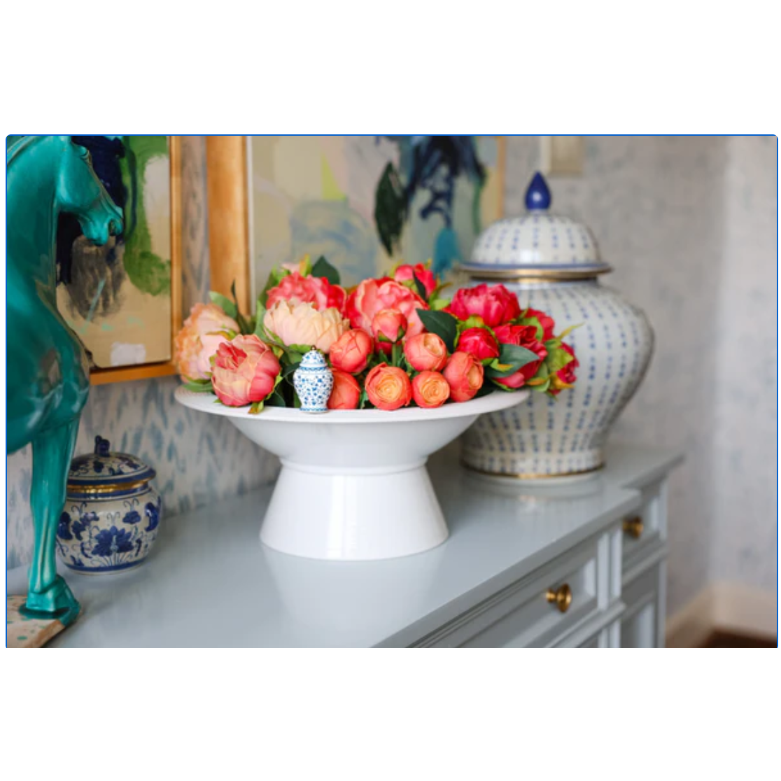 Melamine Shallow Bowl - White Farmhouse Flowers