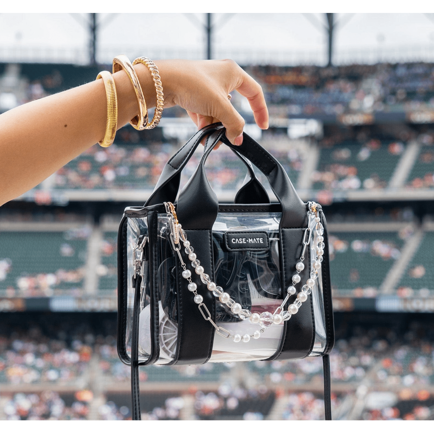 Midnight Black Clear Stadium Bag - White Farmhouse Flowers