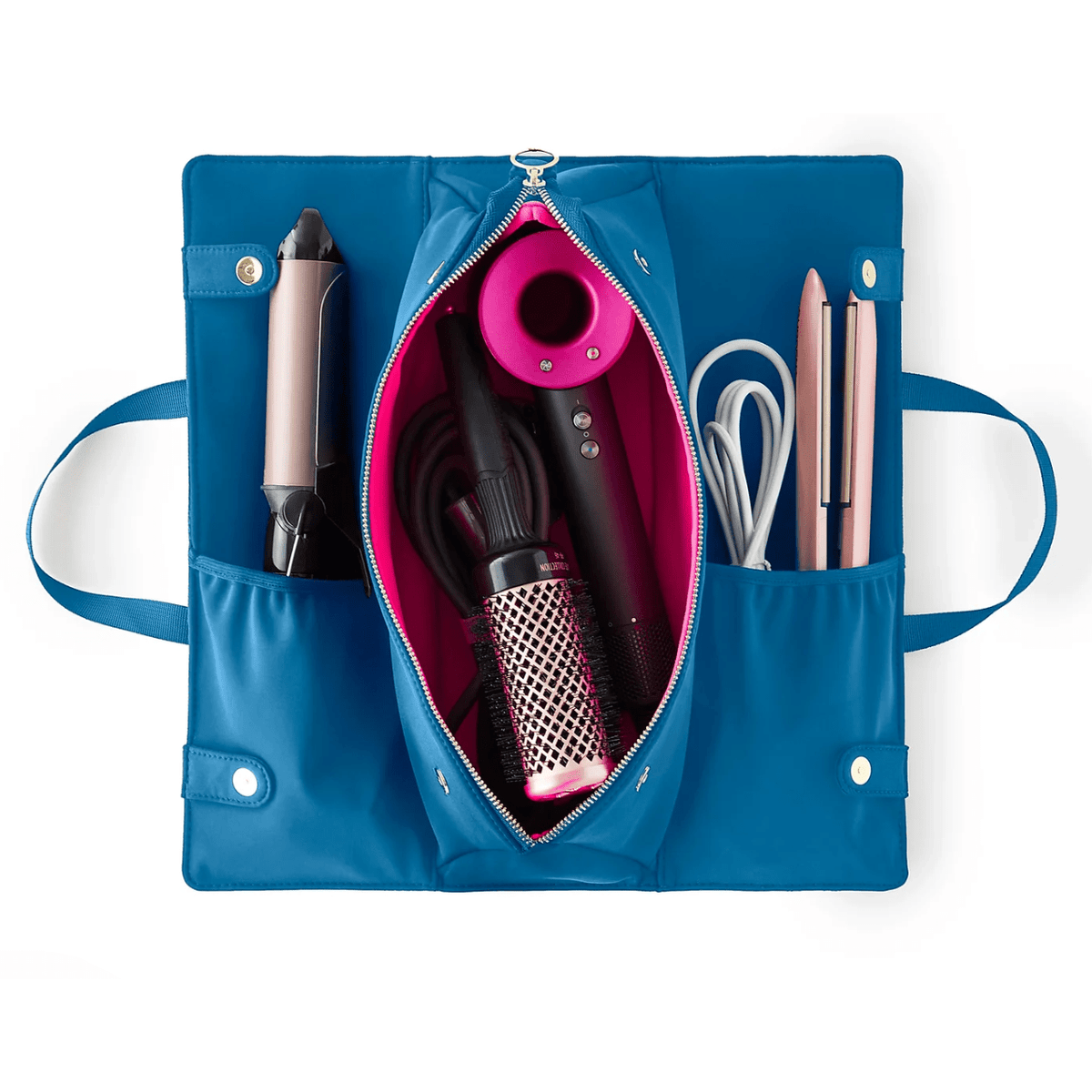 Midnight Teal with Raspberry Interior Hair Tool Bag - White Farmhouse Flowers