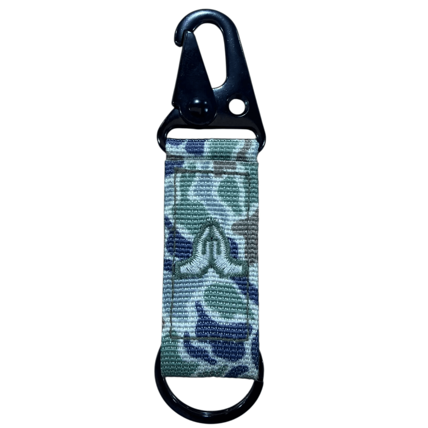 Moss Camo Tap To Pray Tactical Carabiner Keychain - White Farmhouse Flowers