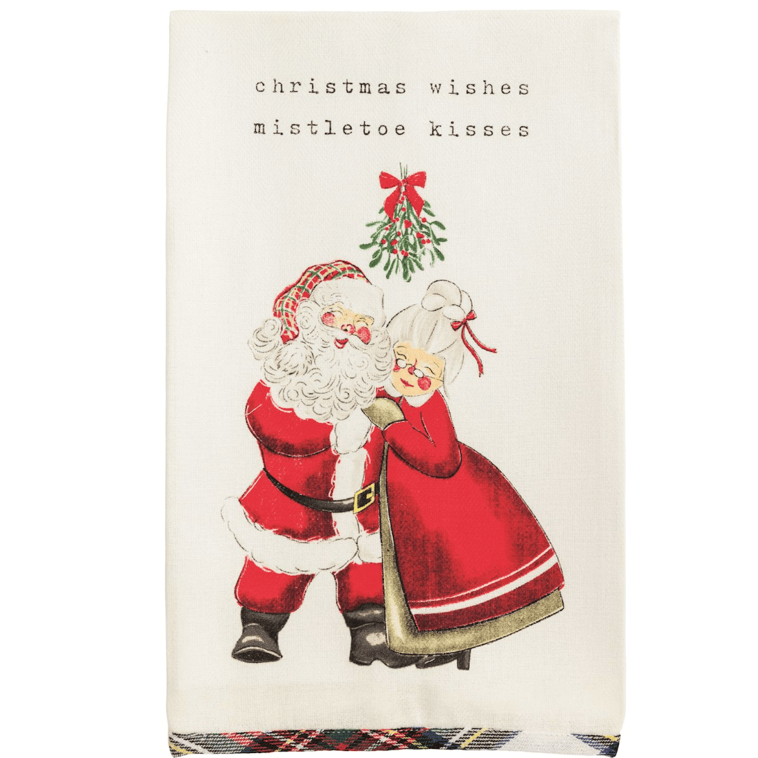 Mr and Mrs Claus Christmas Tartan Hem Towel - White Farmhouse Flowers