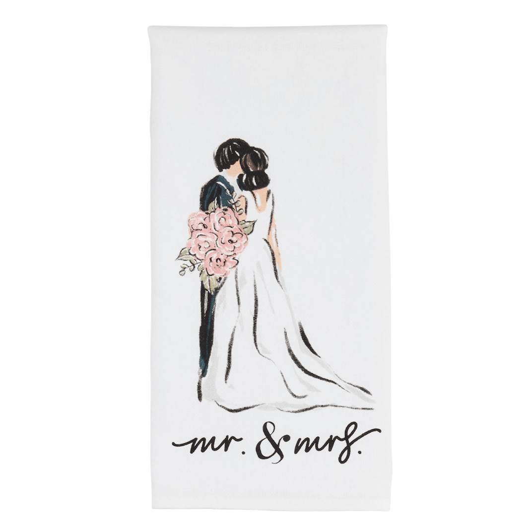 Mr and Mrs Cotton Hand Towel - White Farmhouse Flowers