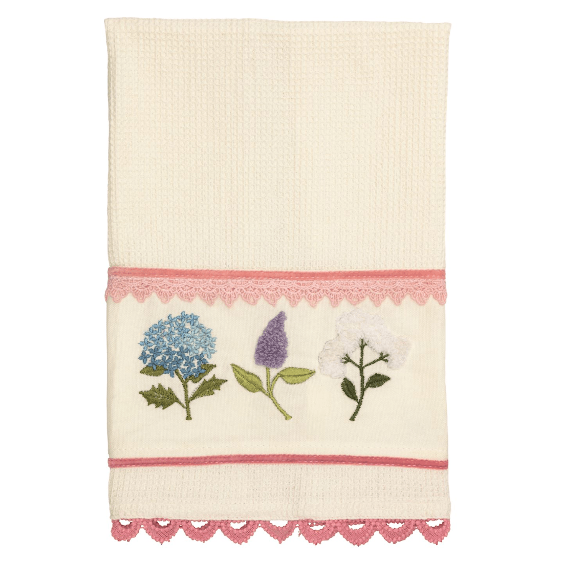 Multi Floral Embroidered Waffle Towel - White Farmhouse Flowers