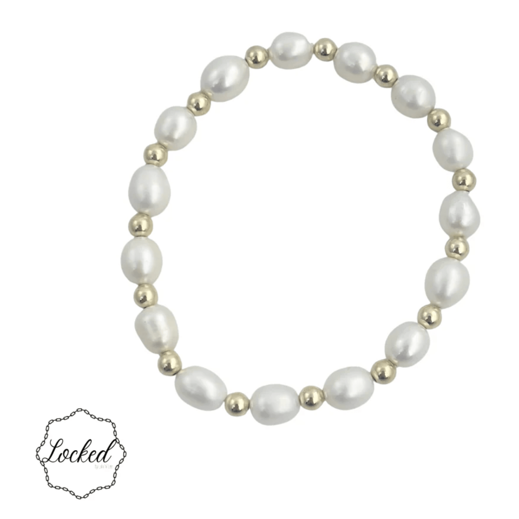 Natural Pearl Pattern Beaded Bracelet 4mm Gold Filled & 6mm - White Farmhouse Flowers