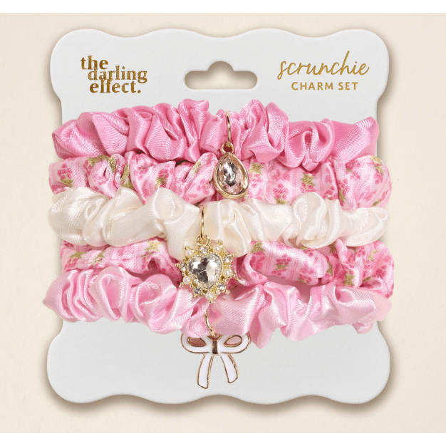 Oh So Fancy Pink Scrunchie Charm Set - White Farmhouse Flowers