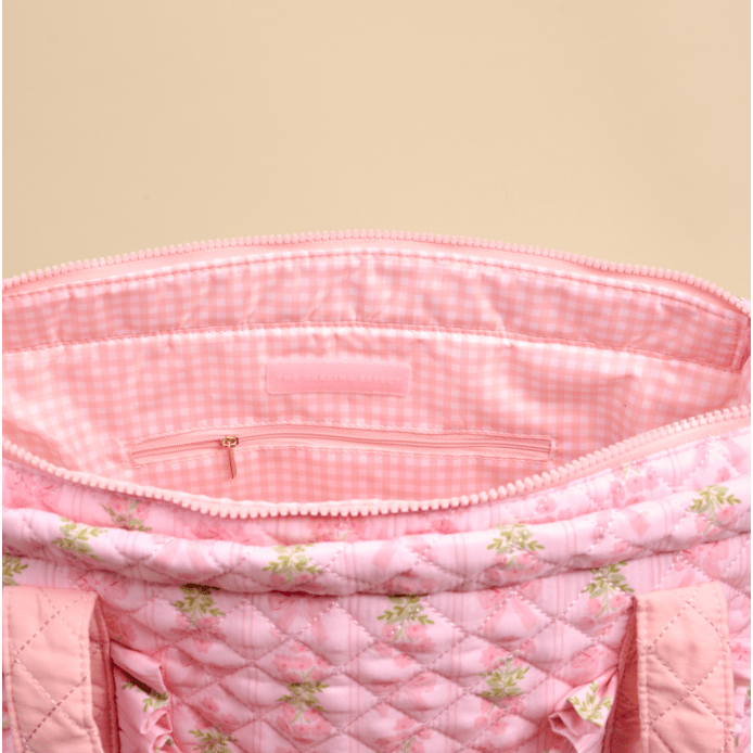 Oh So Fancy Pink The Everyday Quilted Tote Bag - White Farmhouse Flowers