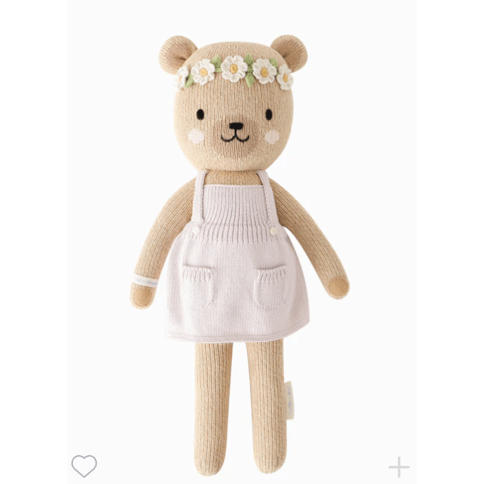 Olivia the Honey Bear (little) 13" - White Farmhouse Flowers