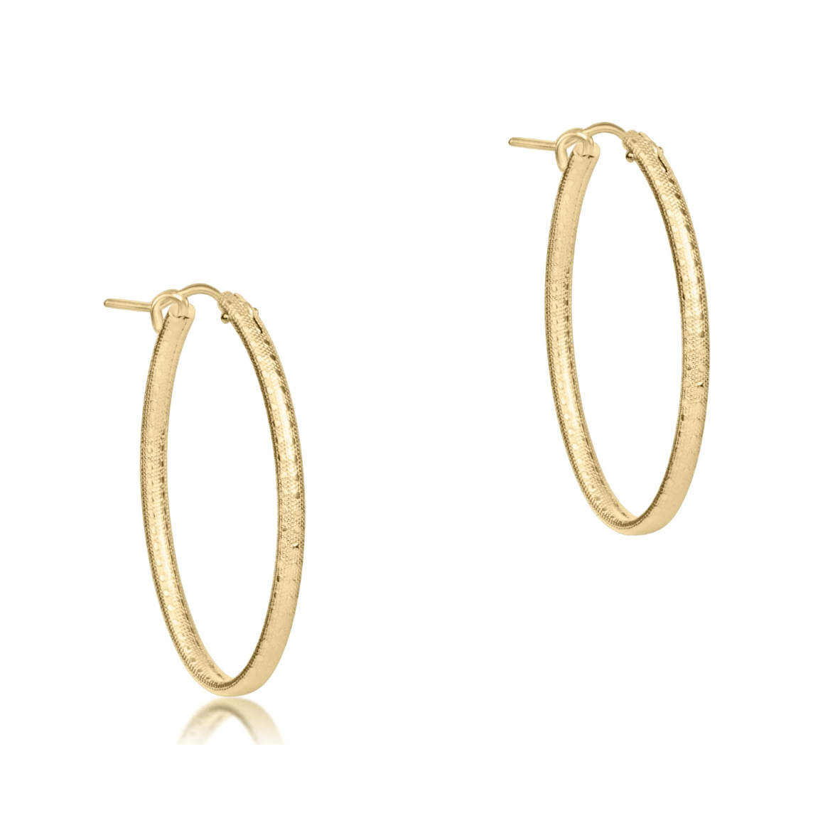 Oval Gold 1" Hoop - Textured Earrings - White Farmhouse Flowers