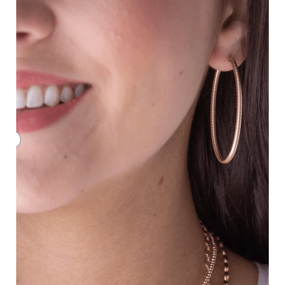 Oval Gold 2" Hoop - Textured Earrings - White Farmhouse Flowers