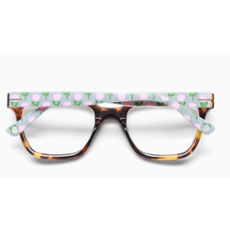 Peepers Buzzworthy Tortoise Marigold Ticking Stripe Pink Reading Glasses - White Farmhouse Flowers