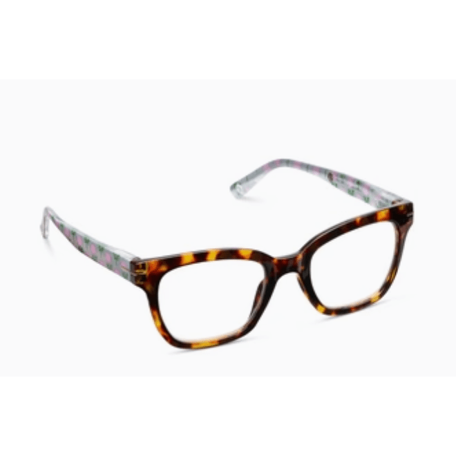 Peepers Buzzworthy Tortoise Marigold Ticking Stripe Pink Reading Glasses - White Farmhouse Flowers
