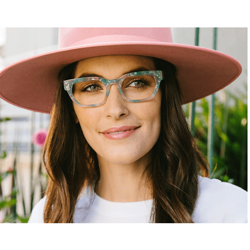 Peepers Prism - Blue/Pink Reading Glasses - White Farmhouse Flowers