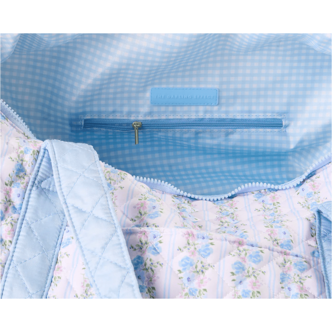 Petal Parade Blue On - the - Go Quilted Weekender Bag - White Farmhouse Flowers