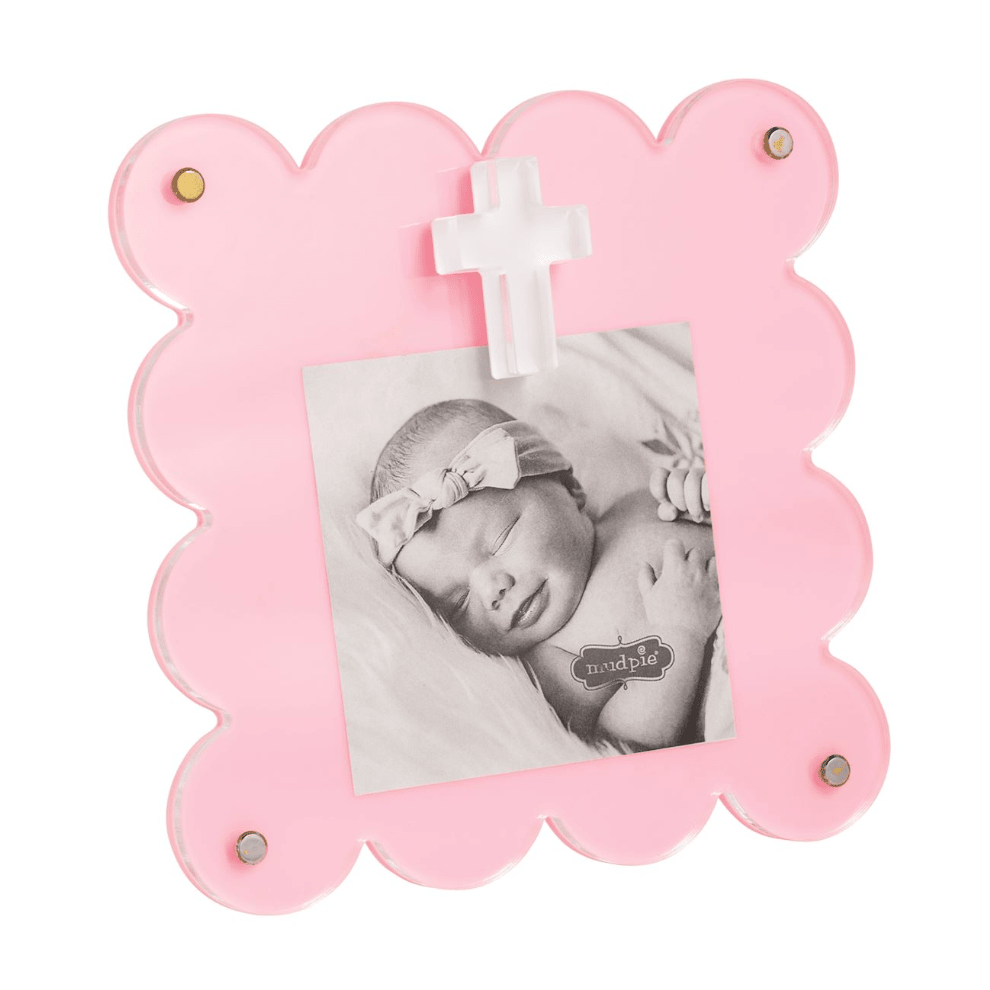 Pink Acrylic Cross Frame - White Farmhouse Flowers
