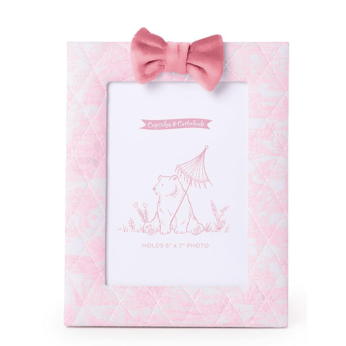 Pink animal Toile Quilted Photo Frame 5x7 - White Farmhouse Flowers