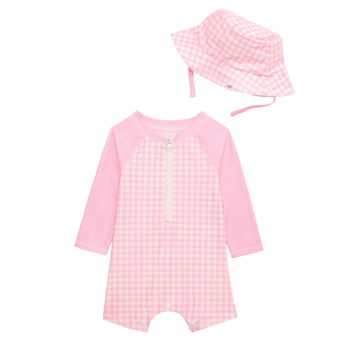 Pink Baby Gingham Rashguard Swimsuit - White Farmhouse Flowers
