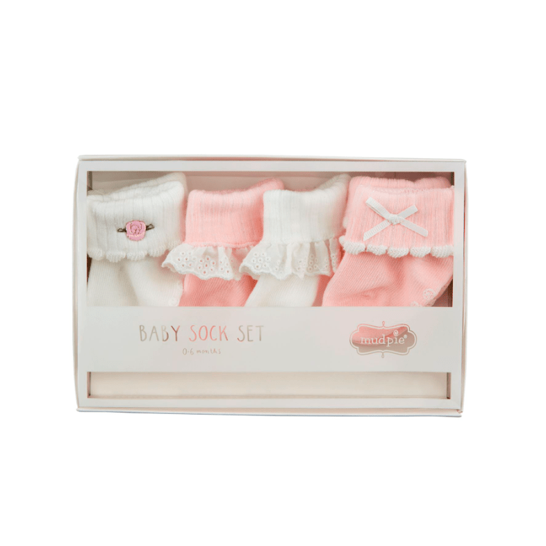 Pink Baby Sock Set - White Farmhouse Flowers