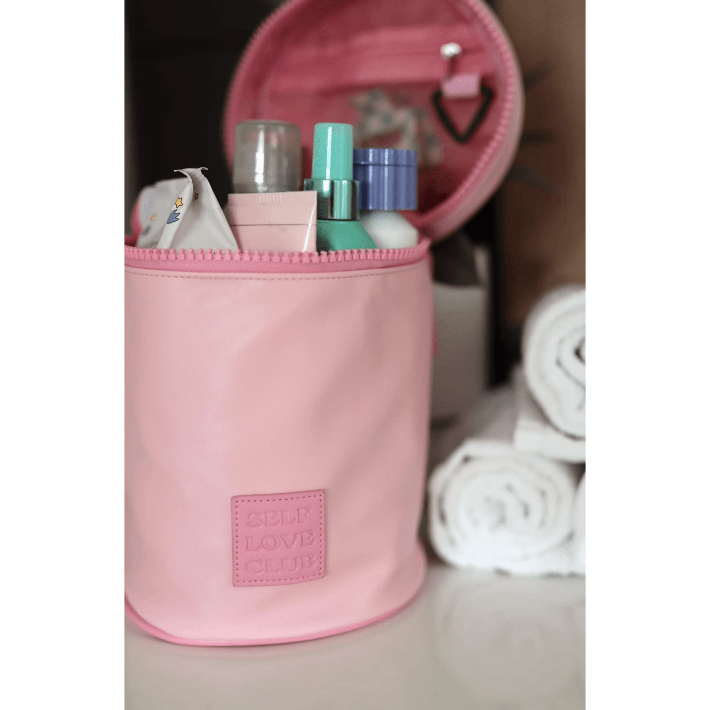 Pink Barrel Organizer Toiletry Bag - Self Love Club - White Farmhouse Flowers