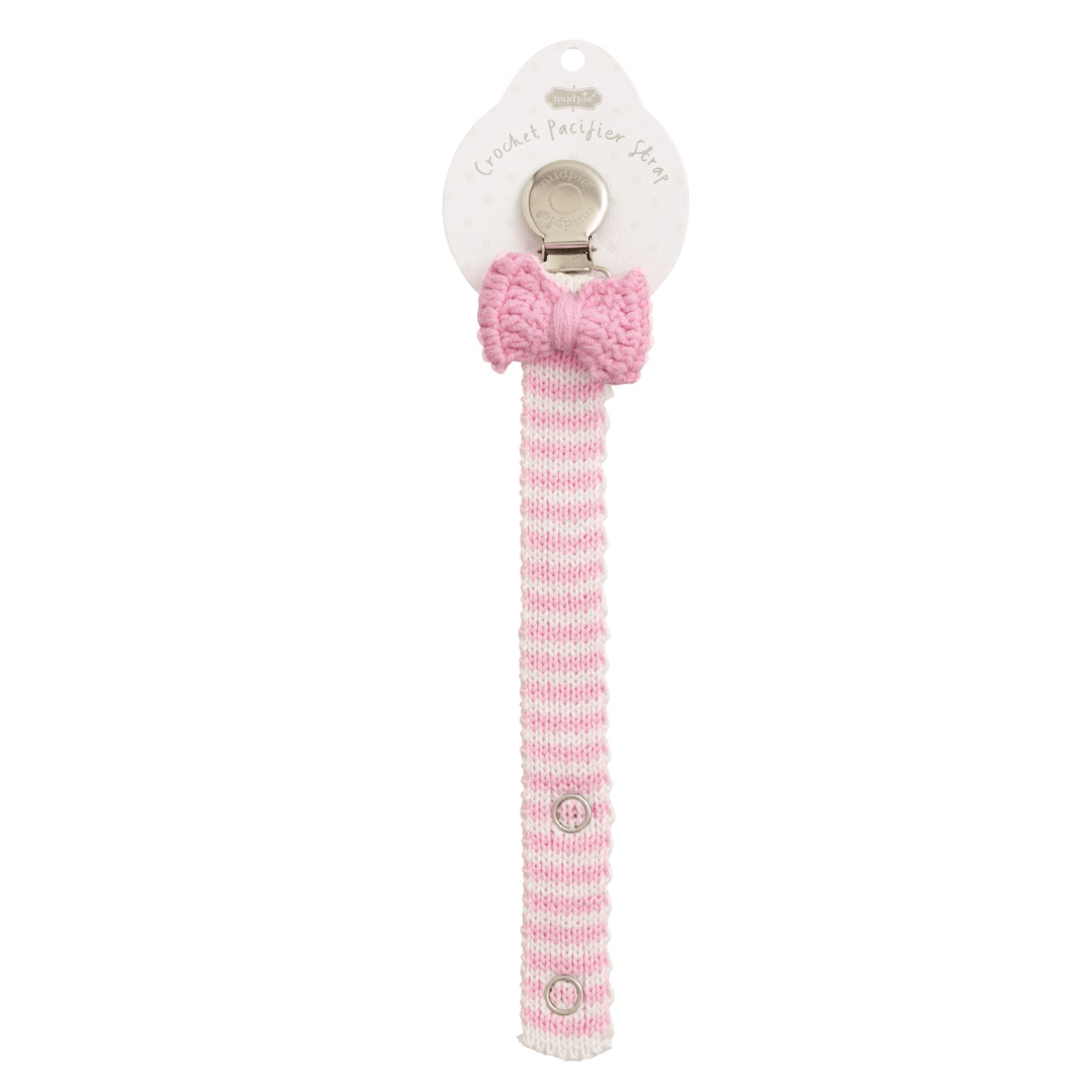 Pink Bow Crochet Pacifier Strap - White Farmhouse Flowers
