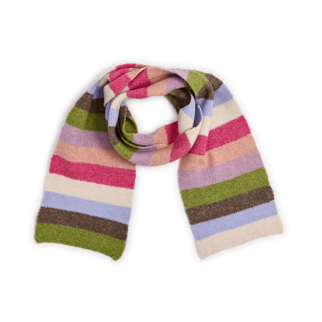 Pink Bright Side Super Soft Narrow Width Stripe Scarf - White Farmhouse Flowers