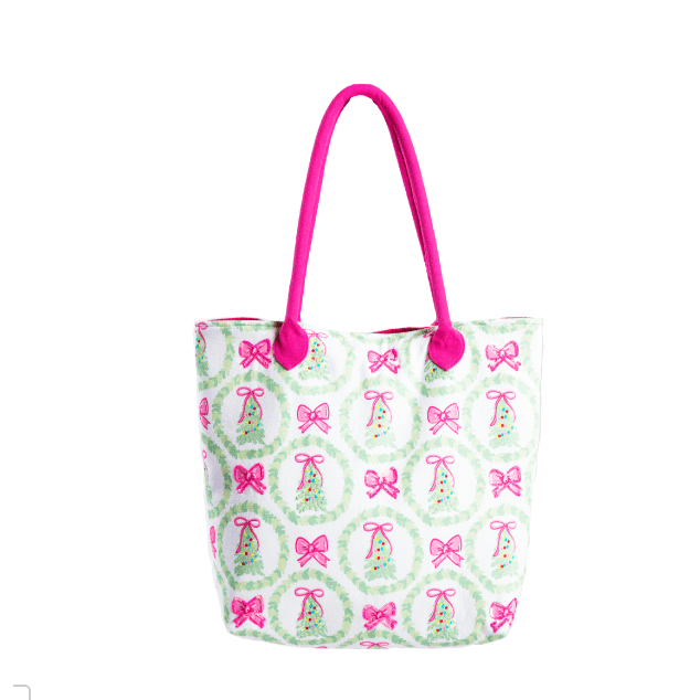 Pink Christmas Cheer Tote - White Farmhouse Flowers