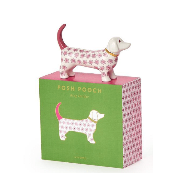 Pink Dog Ceramic Ring Holder - White Farmhouse Flowers