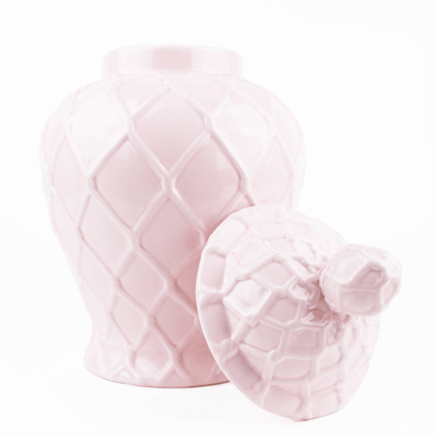 Pink Extra Large Textured Ginger Jar - White Farmhouse Flowers