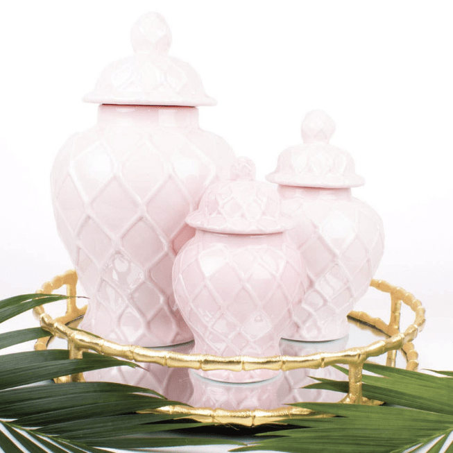Pink Extra Large Textured Ginger Jar - White Farmhouse Flowers