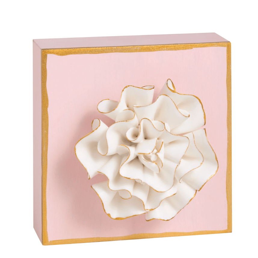 Pink Flower Plaque - White Farmhouse Flowers