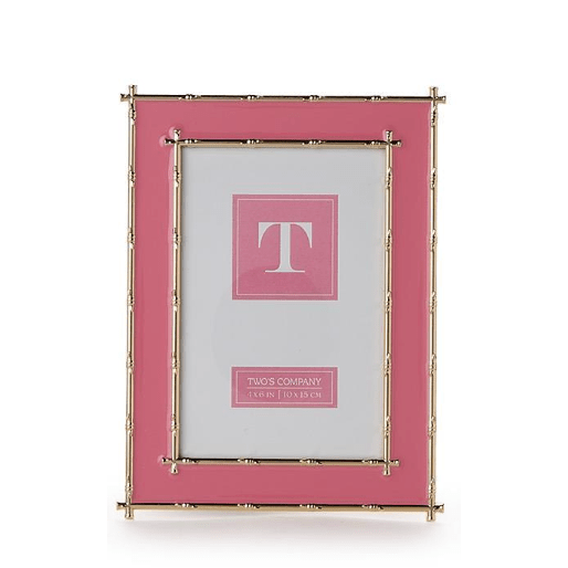 Pink Frame with Gold Bamboo Edge 4x6 Metal Frame - White Farmhouse Flowers
