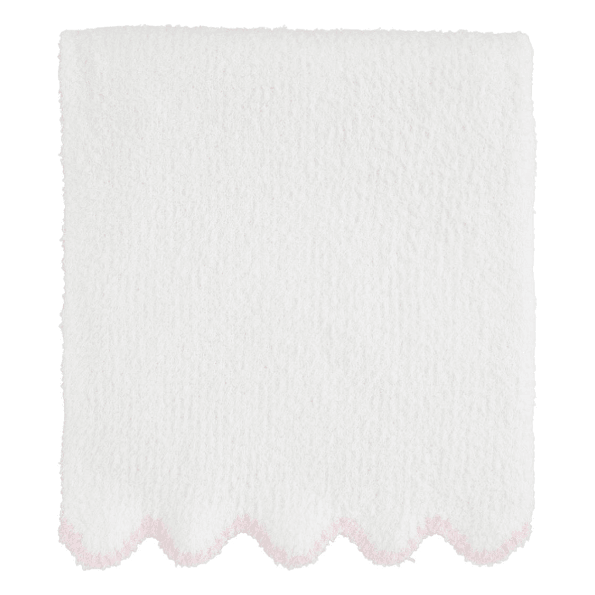 Pink Scallop Chenille Blanket - White Farmhouse Flowers