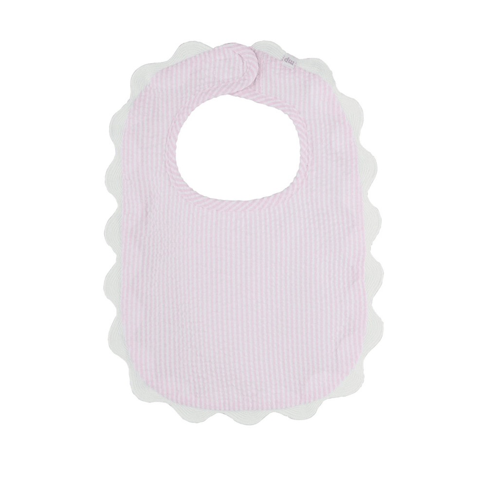Pink Seersucker Scallop Bib - White Farmhouse Flowers