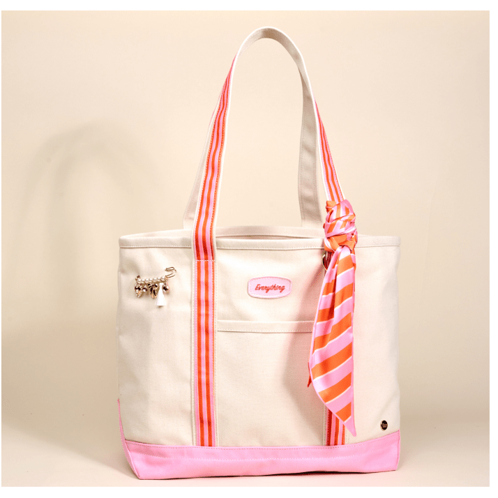 Pink Sicily Stripes Darling Canvas Tote Bag - White Farmhouse Flowers