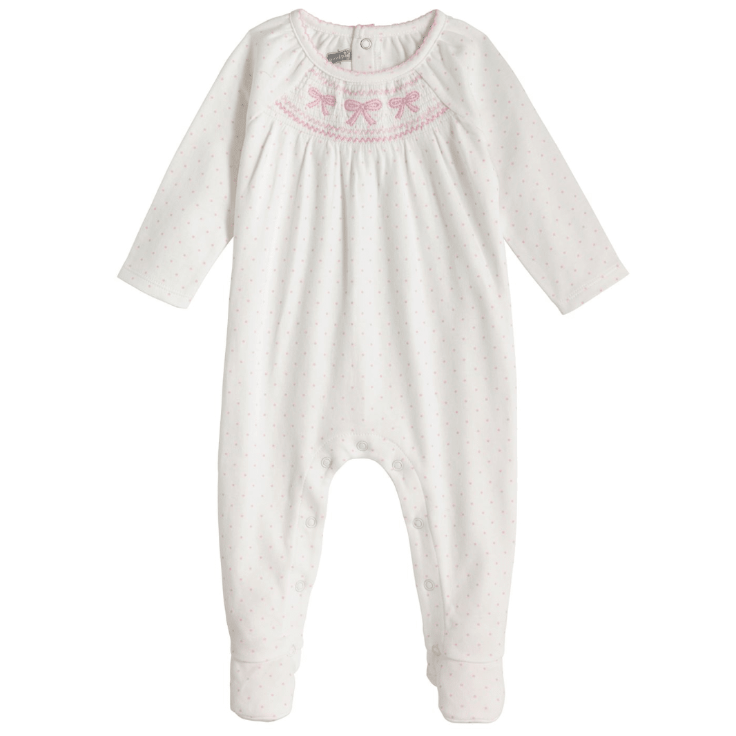 PInk Smocked Sleeper - White Farmhouse Flowers