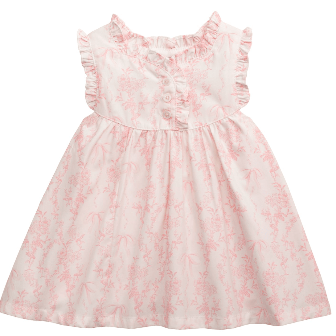 Pink Toile Baby Dress - White Farmhouse Flowers