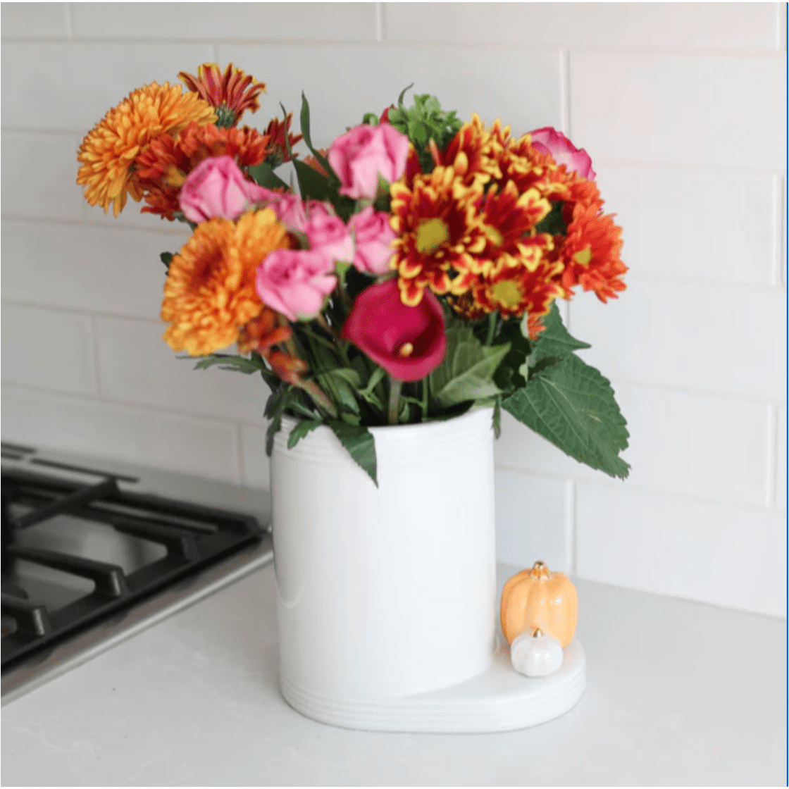 Pinstripes Utensil Crock - White Farmhouse Flowers