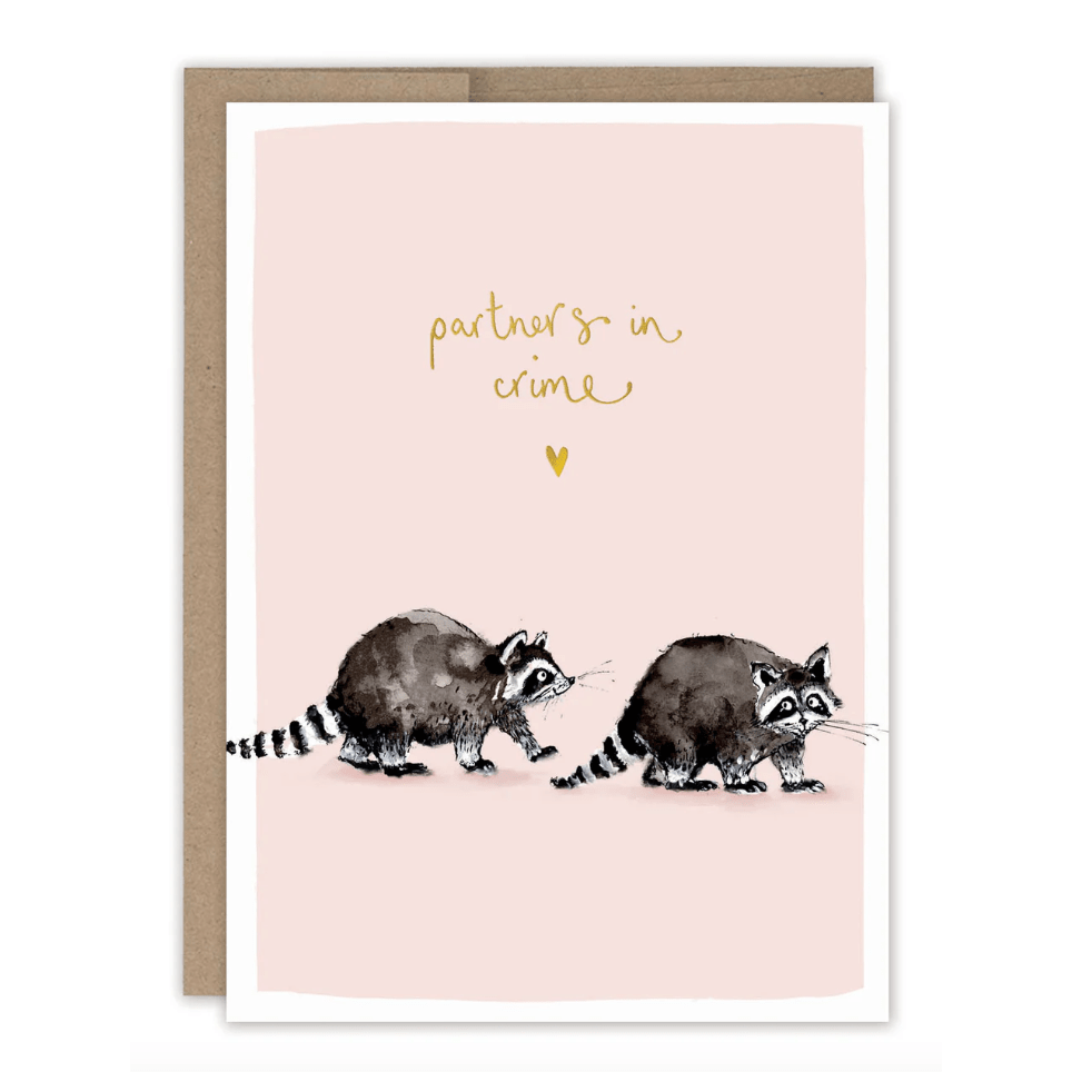 Raccoons Partners In Crime Love Card LM039 - White Farmhouse Flowers