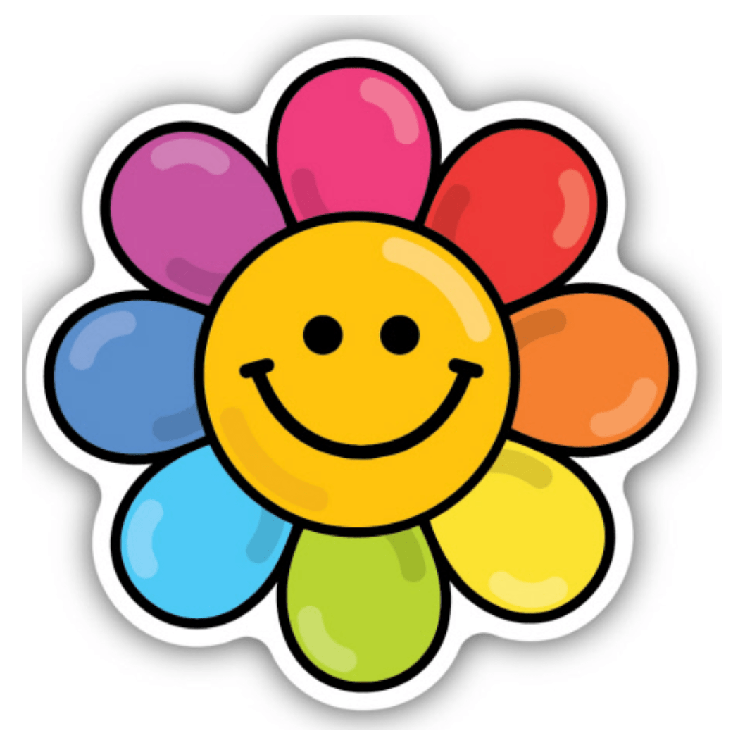 Rainbow Flower Smiley Face Sticker - White Farmhouse Flowers