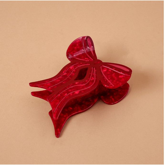 Red Bow Shape Up Claw Clip - White Farmhouse Flowers