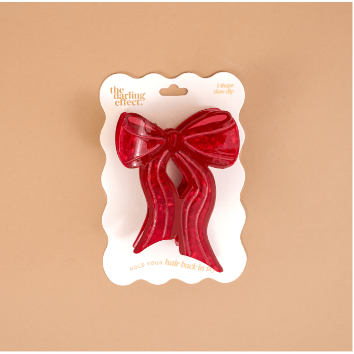 Red Bow Shape Up Claw Clip - White Farmhouse Flowers