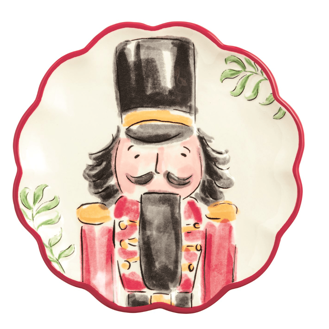 Red Nutcracker Dessert Plate - White Farmhouse Flowers