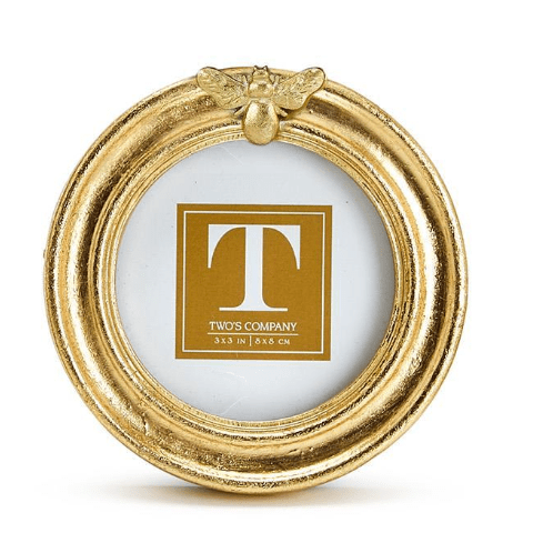 Round Golden Bee Gold Leaf Finish Photo Frame - White Farmhouse Flowers