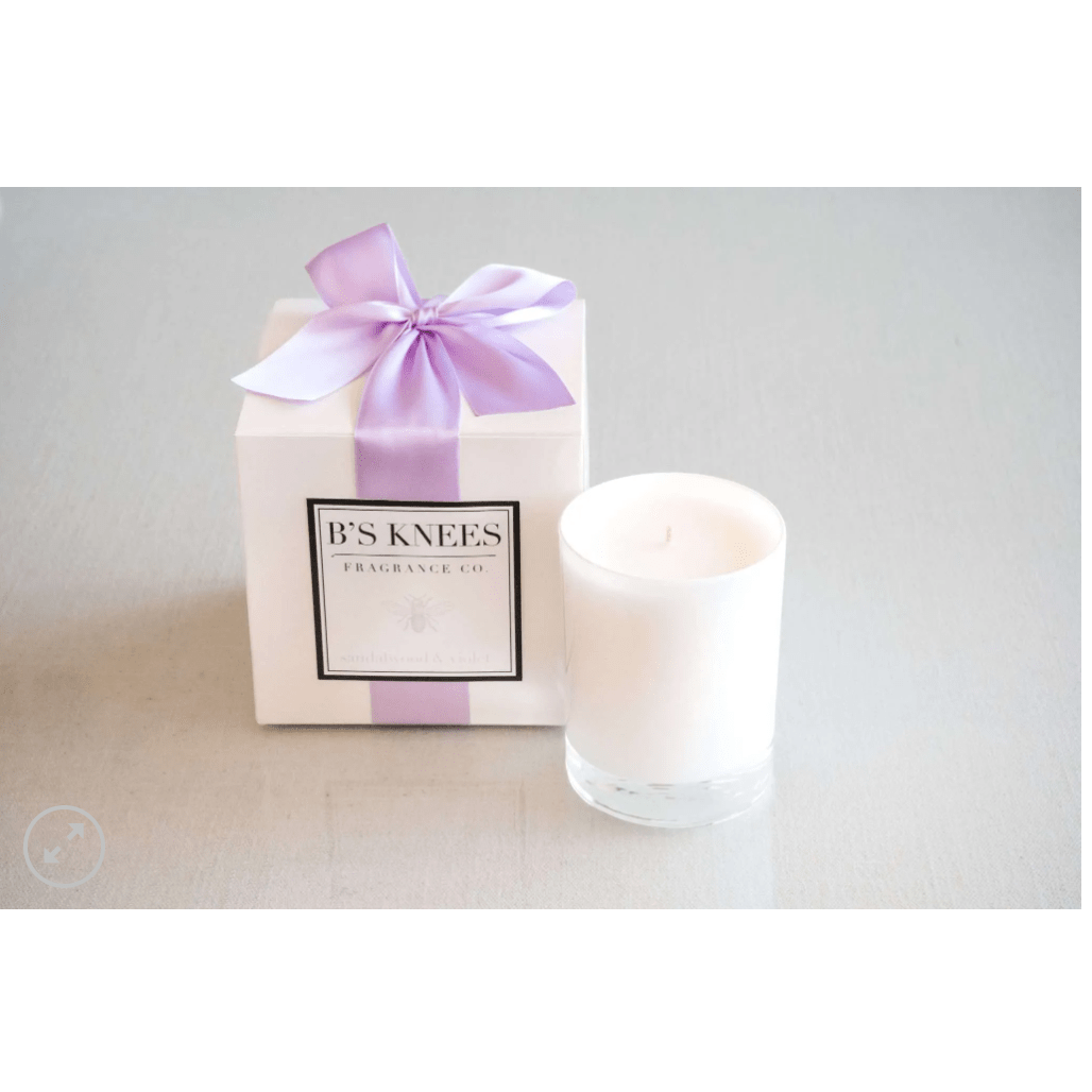 Sandalwood and Violet 1 Wick White Glass Candle - White Farmhouse Flowers