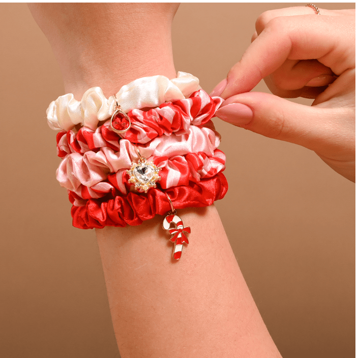 Scrunchie Charm Set-Peppermint Stripes - White Farmhouse Flowers