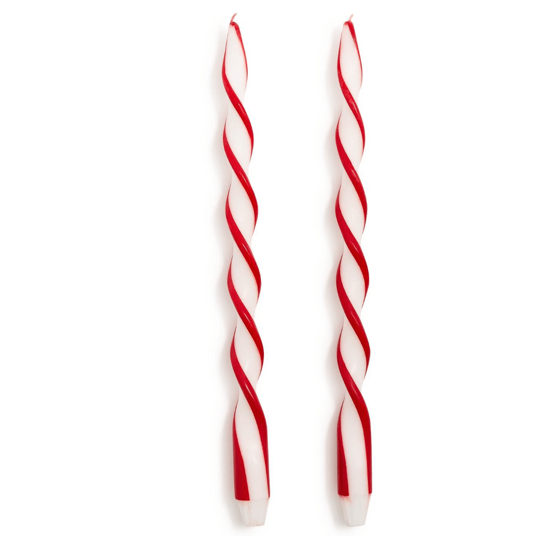 Set of 2 Twist and Glow Red Ribbon Twist Taper Candles in Gift Box - White Farmhouse Flowers