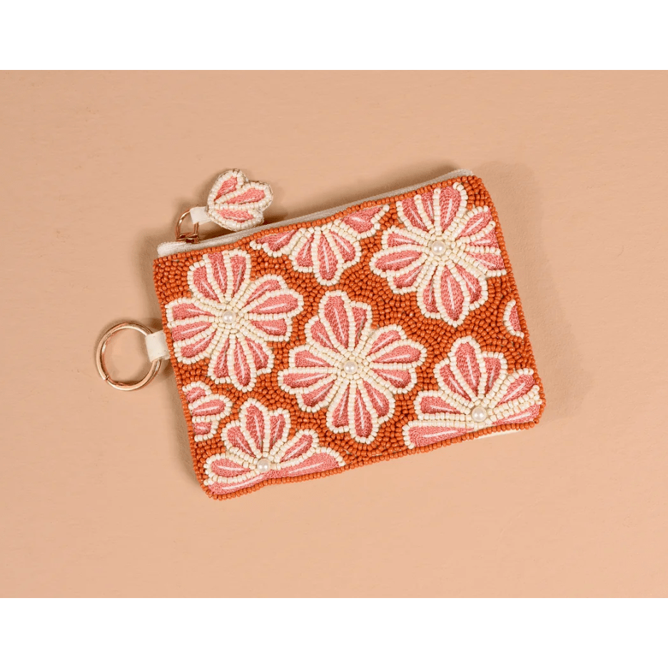 Sienna Spice Handcrafted Beaded Pouch - White Farmhouse Flowers