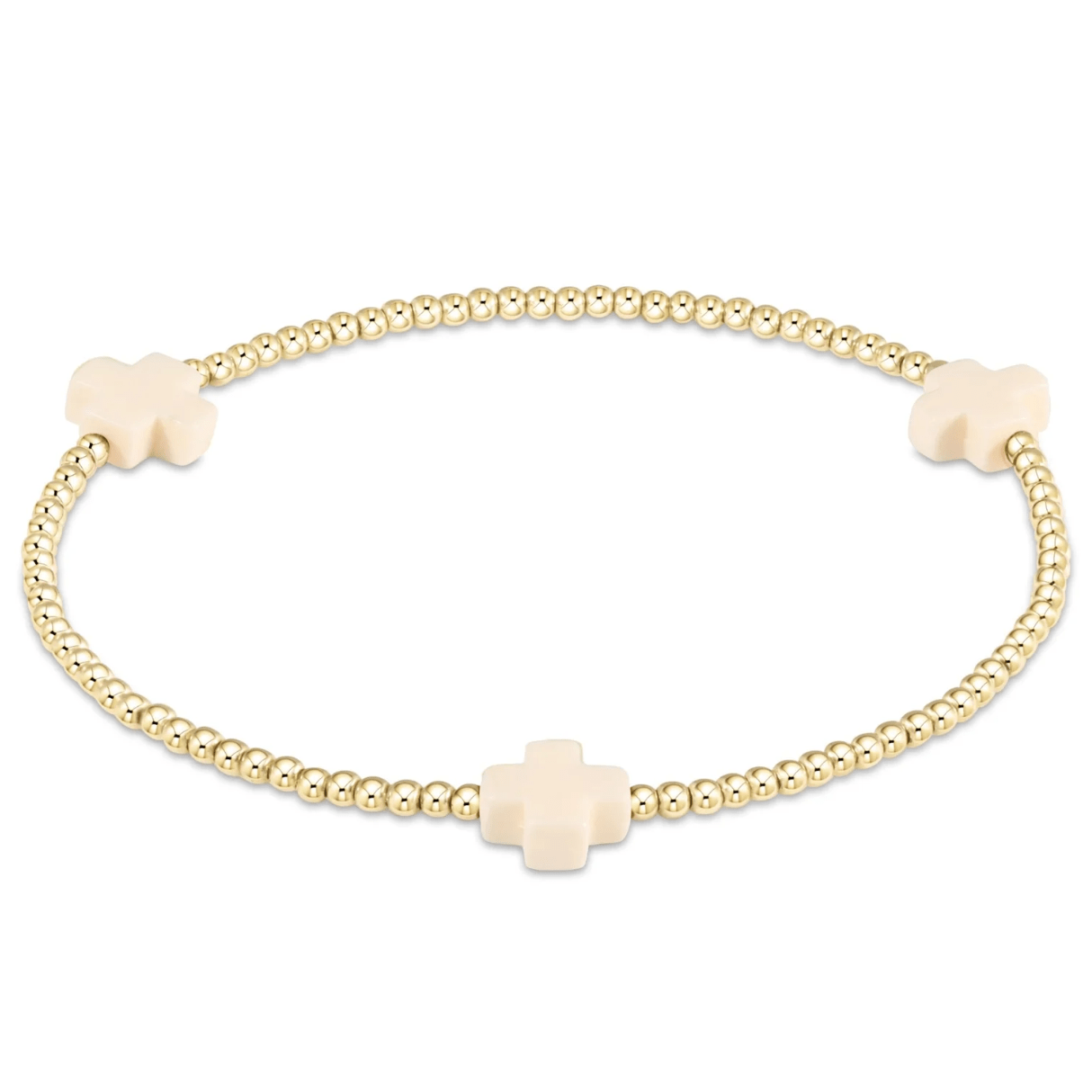Signature Cross 2mm Gold Bracelet - Off White - White Farmhouse Flowers