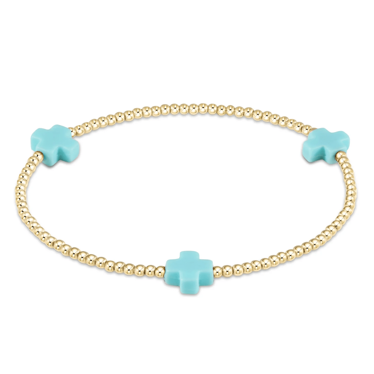 Signature Cross 2mm Gold Bracelet - Turquoise - White Farmhouse Flowers